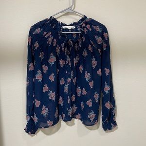 Blue Sheer Flowy Floral Button Down